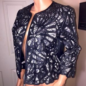 Vintage Cache Leather cut out/Lace Jacket 3/4 Sleeves 🤍🖤